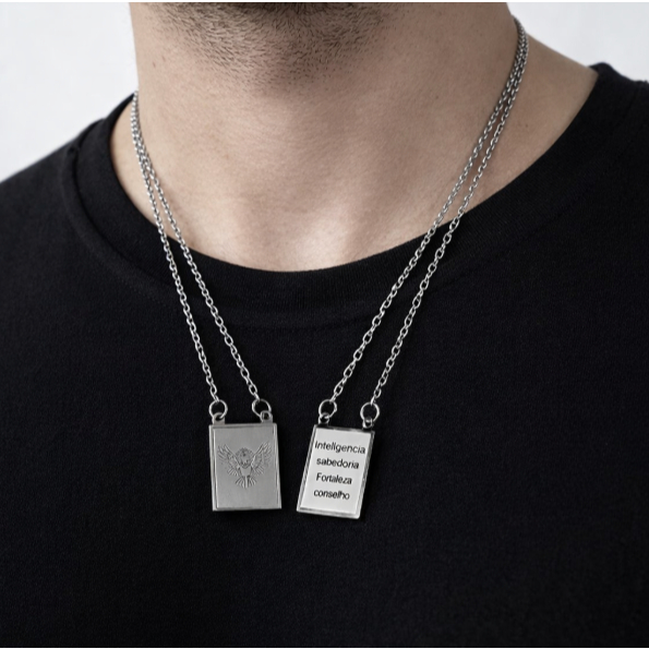 Escapulário Aço Inox Prateado Espirito Santo Retangular C11