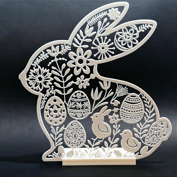 Coelho da Páscoa Decorativo com Base Silhueta 22cm 3D