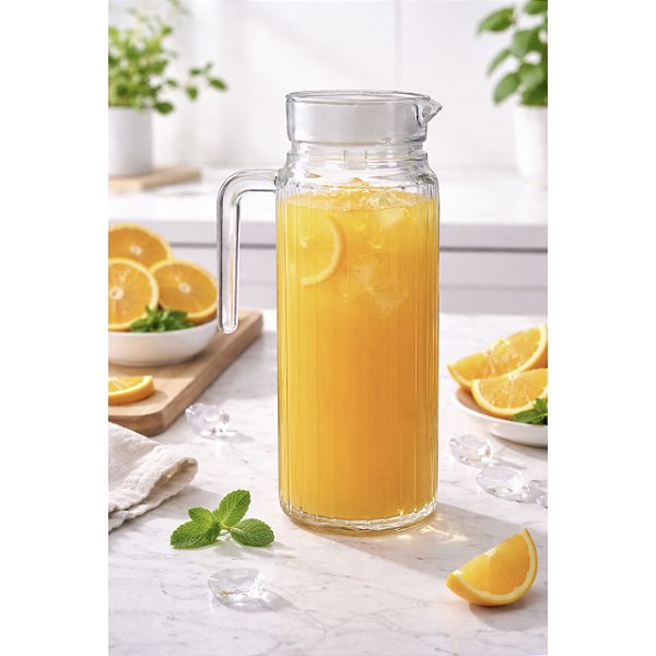 Jarra de Vidro Com Tampa e Alça Para Suco Água 950ml Riviera