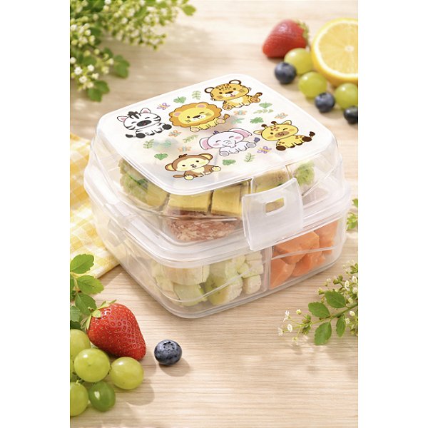 Lancheira Dupla 4 Divisória e Travas Transparente Estampada KE