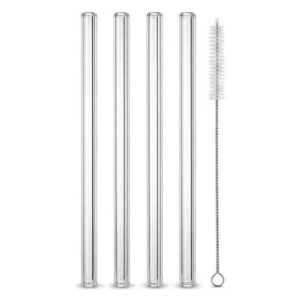 Kit 4 Canudos de Vidro Reutilizável + Escova de Limpeza 20cm C82