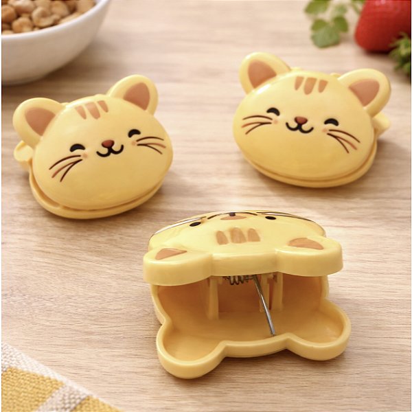 Kit 6 Prendedor Pegador Fecha Saco Gatinhos Amarelo 527K