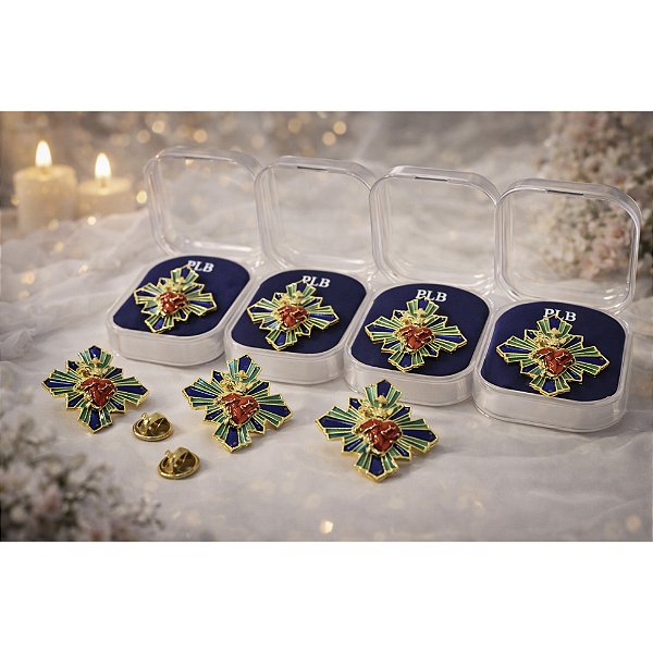 Kit 6 Broche Botton Sagrado Coração de Jesus + Caixinha