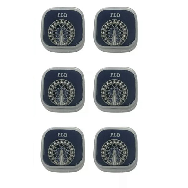Kit 6 Broche Redondo Nossa Senhora Aparecida Com Pedras + Caixinha