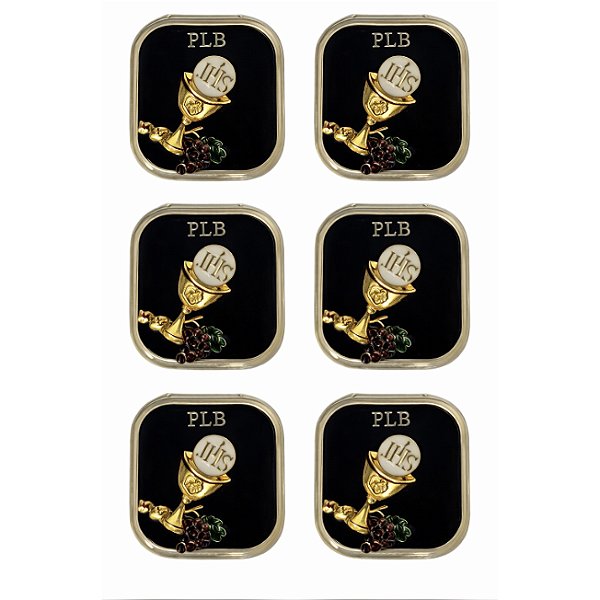 Kit 6 Broche Botton de Metal Eucaristia Santa Ceia JHS + Caixinha