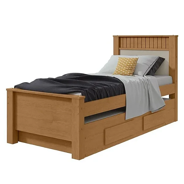 Cama de Solteiro Athenas Lopas Amendoa/off white/Amendoa