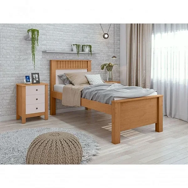 Cama de Solteiro Athenas Lopas Amendoa/off white/Amendoa (Flex)