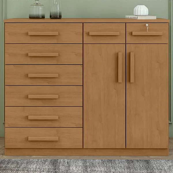 Cômoda Toronto 8 Gavetas 2 Portas Lopas Amêndoa Clean