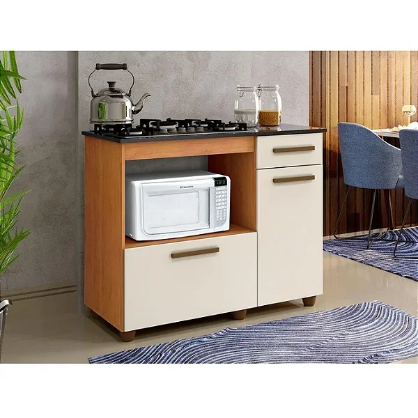 Balcão Violeta Cooktop 05 Bocas Kaiki Nature/off white