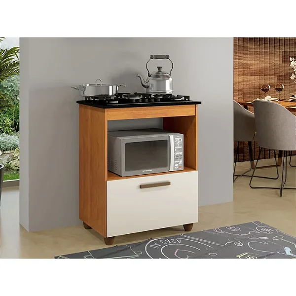 Balcão Sálvia Fogão 04 Bocas  Kaiki Nature/off white
