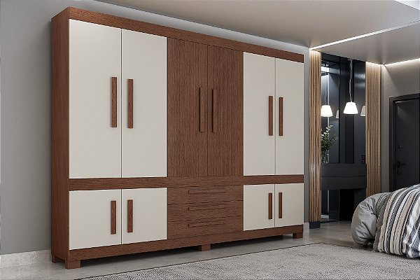 Guarda Roupa Bem Te Vi 10 Portas 3 Gavetas Valdemóveis Imbuia Lin/Off white