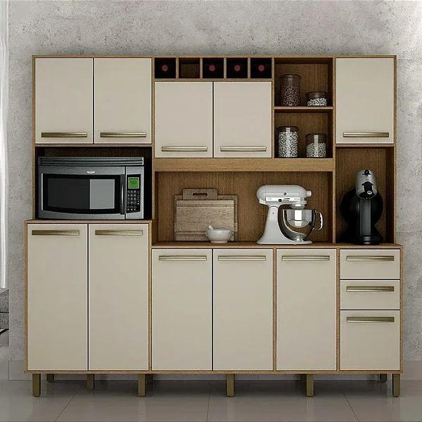 Armário de Cozinha Petra 11 Portas 2 Gavetas Valdemóveis Cinamomo/ Off White