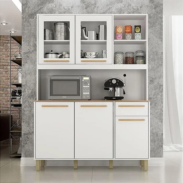Armário de Cozinha Rubi 5 Portas 1 Gaveta Valdemoveis Cinamomo/Off white