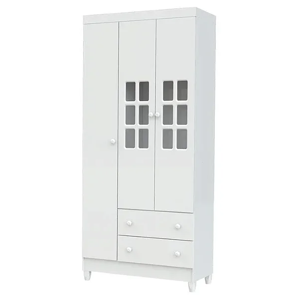 Guarda Roupa Infantil 3 Portas Maria  Branco Brilho Carolina
