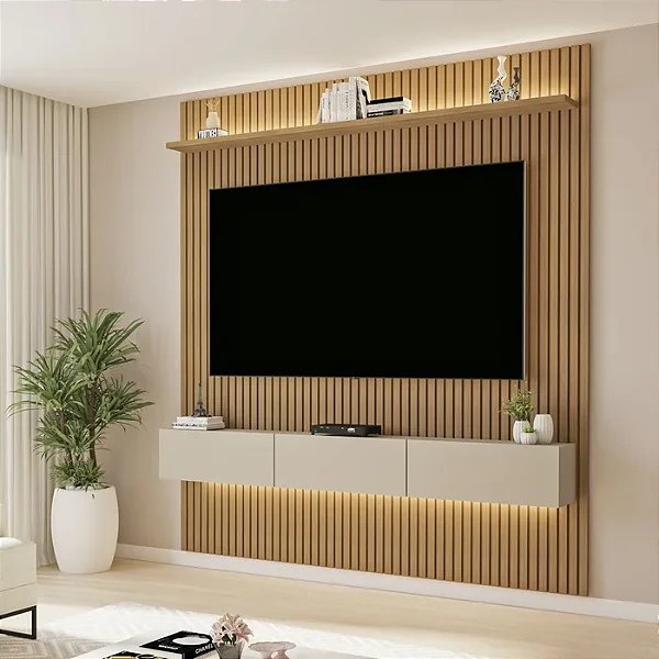 Home Suspenso Curitiba C/Led para TV até 70 Polegadas Cinamomo/Off White