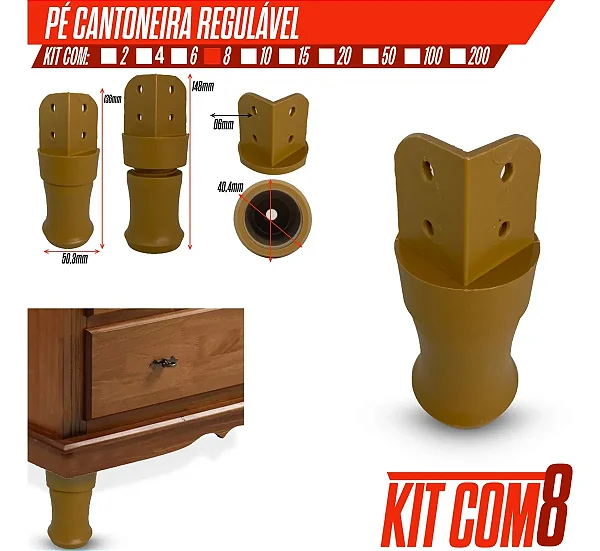 Kit 8 Pés C/Regulagem Cinamomo