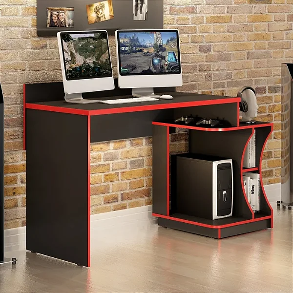 Mesa de Computador Gamer Valdemóveis Preto/Vermelho