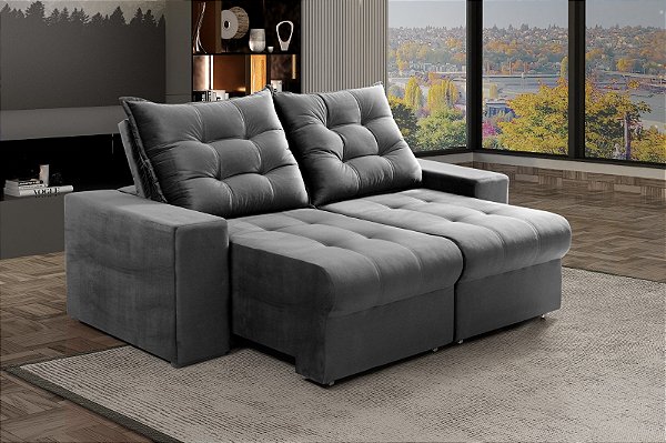 Sofá 1,90 Belém Pam Estofados Veludo Cinza Escuro