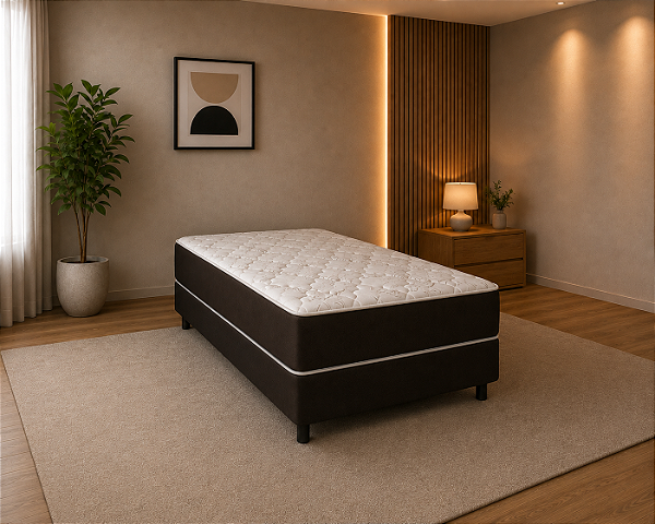 Cama Casal Acoplada 188x88x60 Colchoarte Mola Pocket Viero Preto Colchoarte