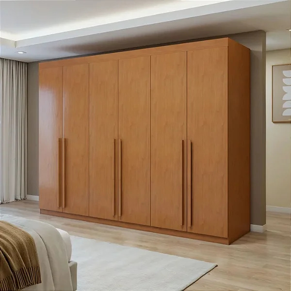 Guarda Roupa Bertha 6 Portas 2 Gavetas Lopas Amendoa Clean