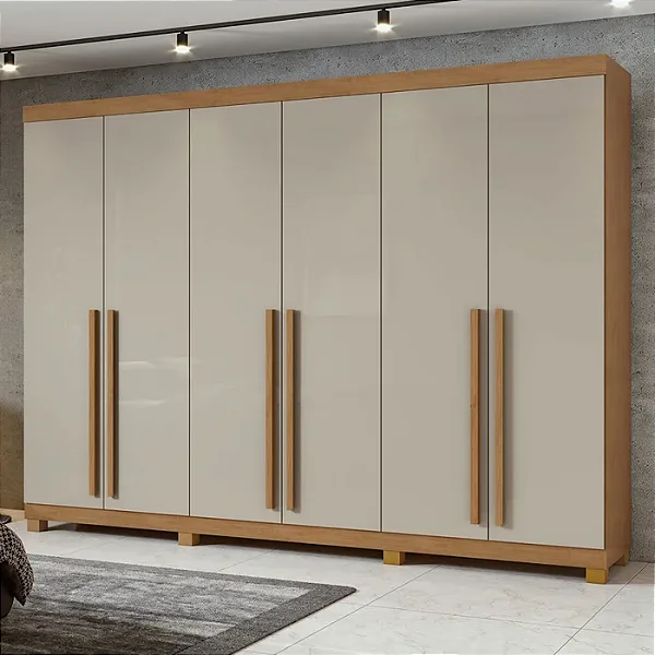 Guarda Roupa Bertha 6 Portas 2 Gavetas Lopas Amendoa Clean/Off White