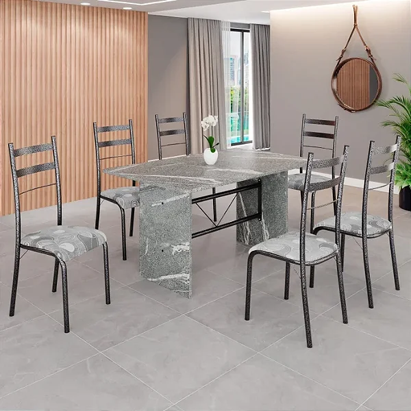 Mesa de Jantar Marselha 1,50 Granito  c/ 6 cadeiras Teixeira Martelado/Paraopeba
