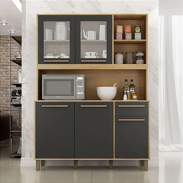 Armário de Cozinha Rubi 5 Portas 1 Gaveta Valdemoveis Cinamomo/Grafite