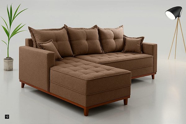 Sofá e Chaise Milão Onix Boucle Marrom