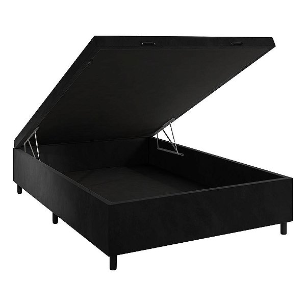 Box Baú Casal Blindado Veludo Preto 138x188x35 Portobel