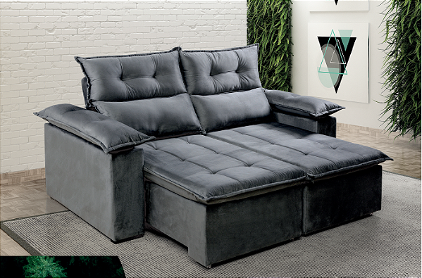 Sofá Paraná Curitiba Pam Veludo Cinza Escuro