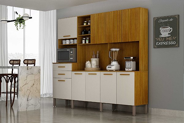 Armário de Cozinha Lexus 9 Portas 2 Gavetas CHF Cinamomo/off white/ Acetinado
