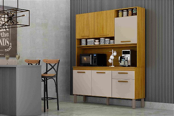 Armário de Cozinha Noor 6 Portas 1 Gavetas CHF Cinamomo/Off white/ Acetinado