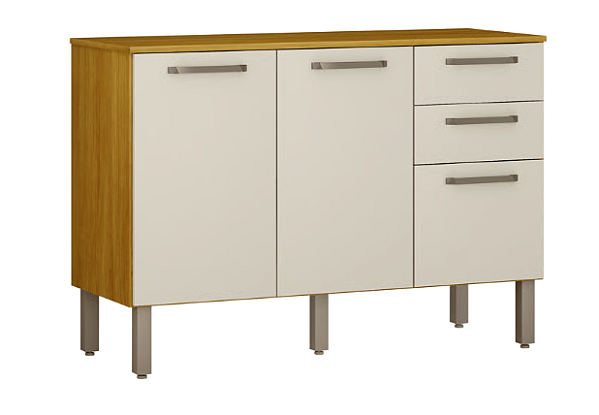 Balcão Malta 3 Portas CHF Cinamomo/Off White/Acetinado