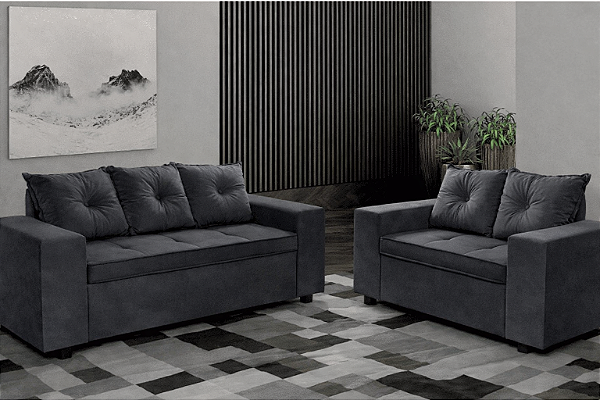 Sofá Aracaju Pam 2x3 Lugares Cinza Escuro