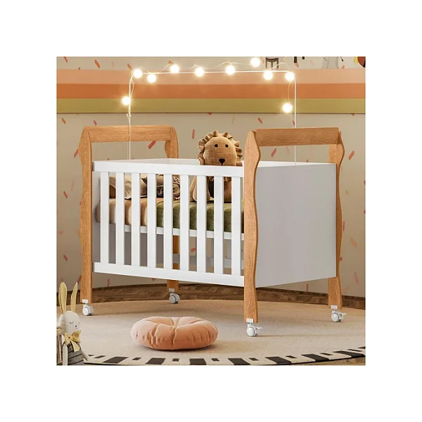Berço Minicama Soninho Tigus Branco/Amadeirado + Colchão Baby Sleep 130x70x10