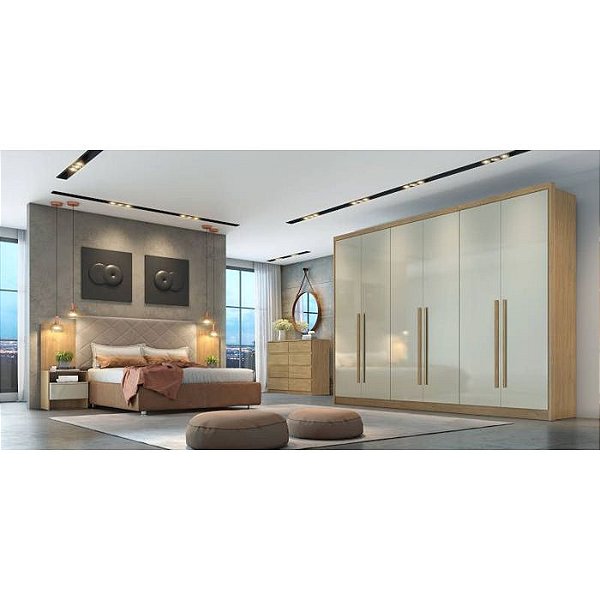 Roupeiro 6 Portas 8 Gavetas Robust Novo Horizonte Cumaru/Fendi/Fosco