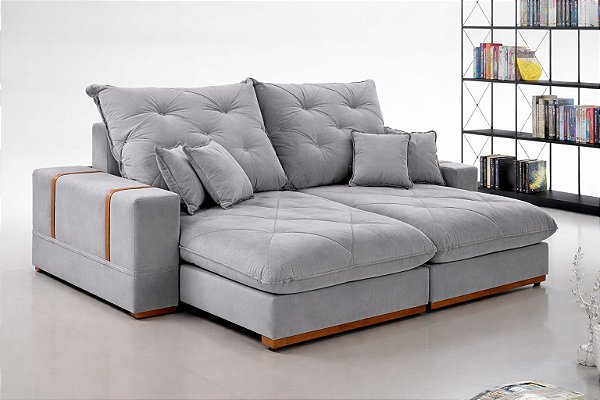 Sofá Maldivas Evidence 1,00 Veludo Cinza Nuvem