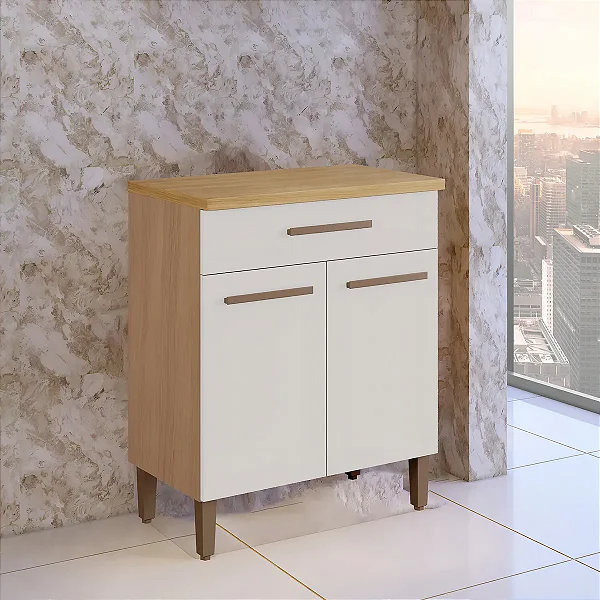 Balcão Londrina Master 2 Portas 1 Gaveta Arte Móveis Cinamomo/Off White