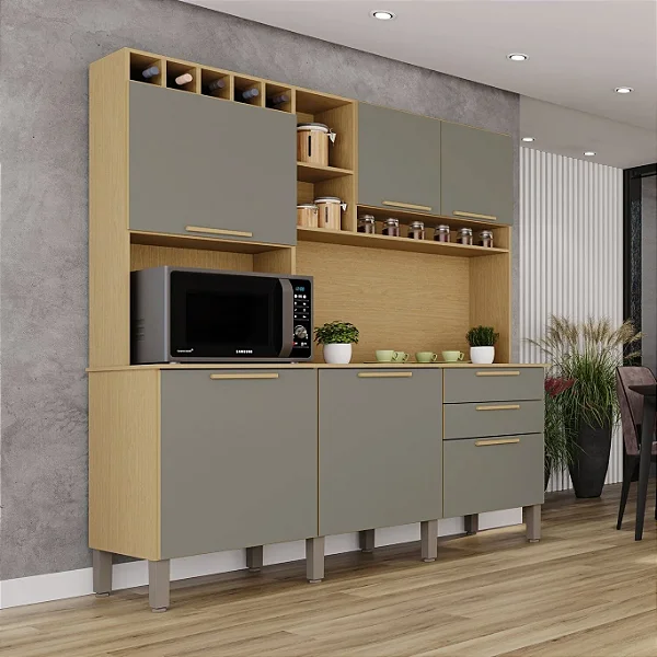 Armário de Cozinha Topázio 06 Portas 02 Gavetas Salleto Jequitiba/Frazino