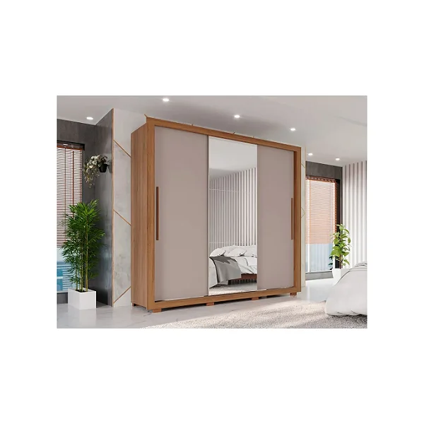 Roupeiro 3 Portas com Espelho Panamá Salleto Cinamomo/Off White