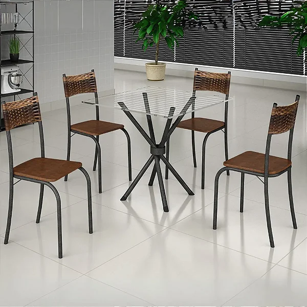 Mesa c/ 4 Cadeiras Atlanta Tampo de Vidro Teixeira
