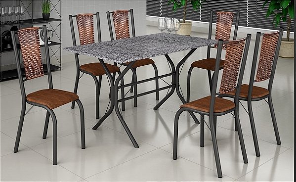 Mesa c/ 6 Cadeiras Munique Tampo Granito Teixeira