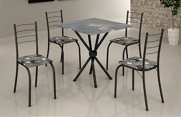Mesa 4 Cadeiras Rio 70x70 Teixeira Martelado Granito Topázio/Paraopeba