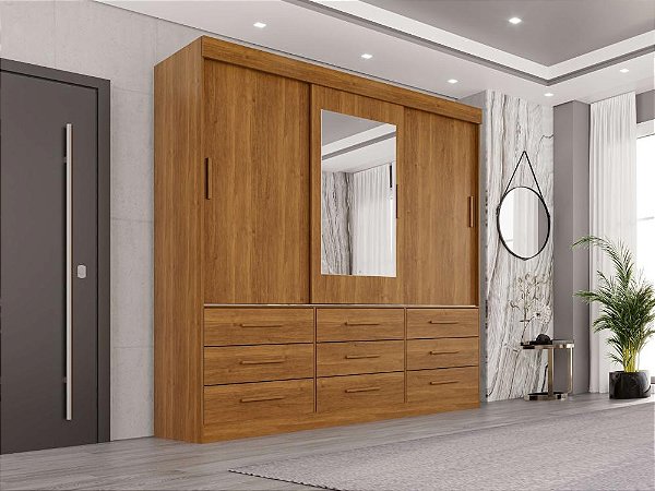 Guarda Roupa New Star 3 Portas 9 Gavetas Salleto Cinamomo