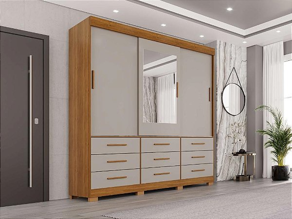 Guarda Roupa New Star 3 Portas 9 Gavetas Salleto Cinamomo/off white