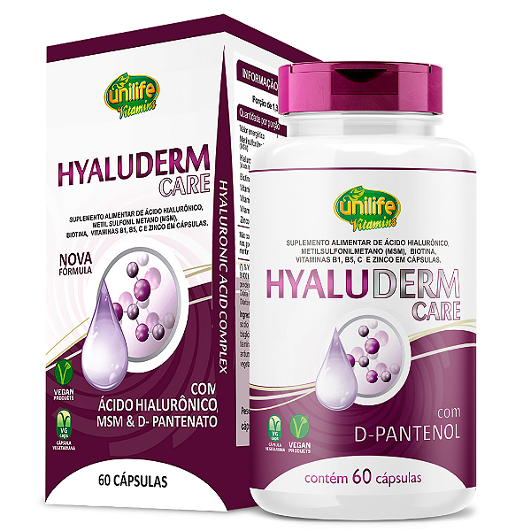 Hyaluderme Ácido Hialurônico + MSM + Vitaminas e Minerais 60 Cápsulas Vegetais