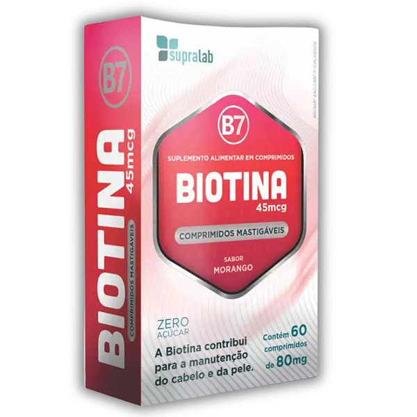 Biotina Mastigáveis 80mg 60 Comprimidos Sabor Morango