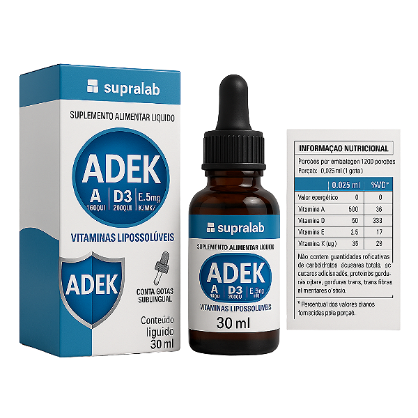 Vitamina ADEK Lipossolúveis 30ml Sublingual Sem Sabor
