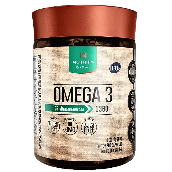 Ômega 3 1360mg 200 Cáps Nutrify Original Alta Concentração EPA/DHA Coração, Cérebro e Anti-inflamatório