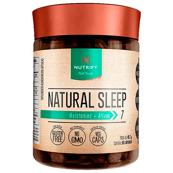 Natural Sleep Melatonina + Ativos 60 Cápsulas Nutrify Sono Profundo Relaxamento e Bem-estar